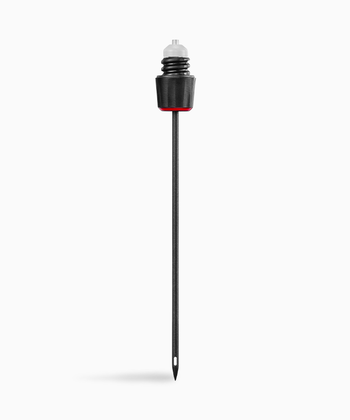 Black tent stake with a red accent and a white top, designed for securing tents or outdoor gear.