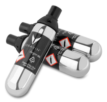 Three Coravin Argon 65 capsules, featuring safety labels and text indicating gas composition and CAS number.